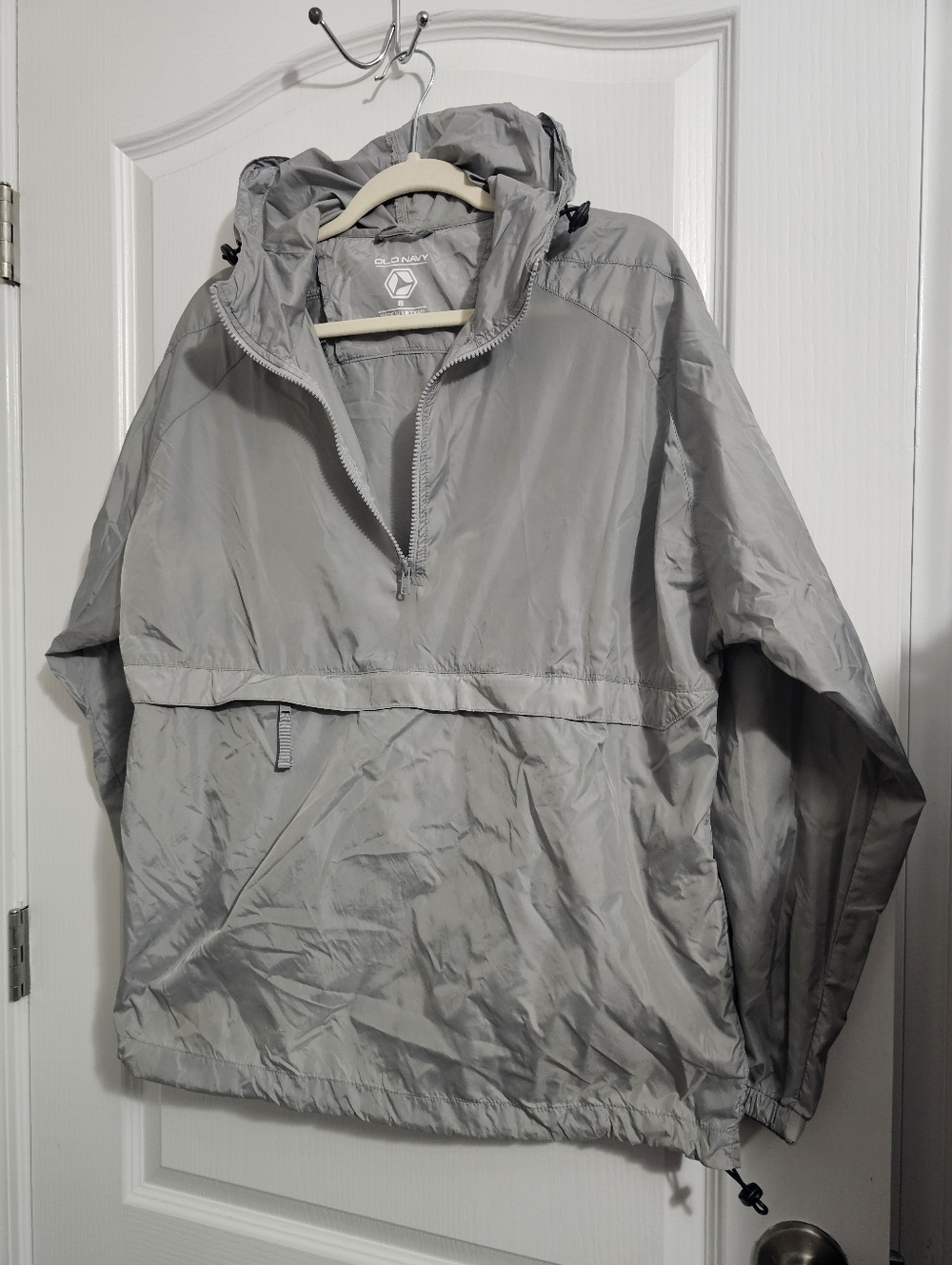Old Navy Gray Half-Zip Packable Windbreaker Hoodie, Size Small With Bag